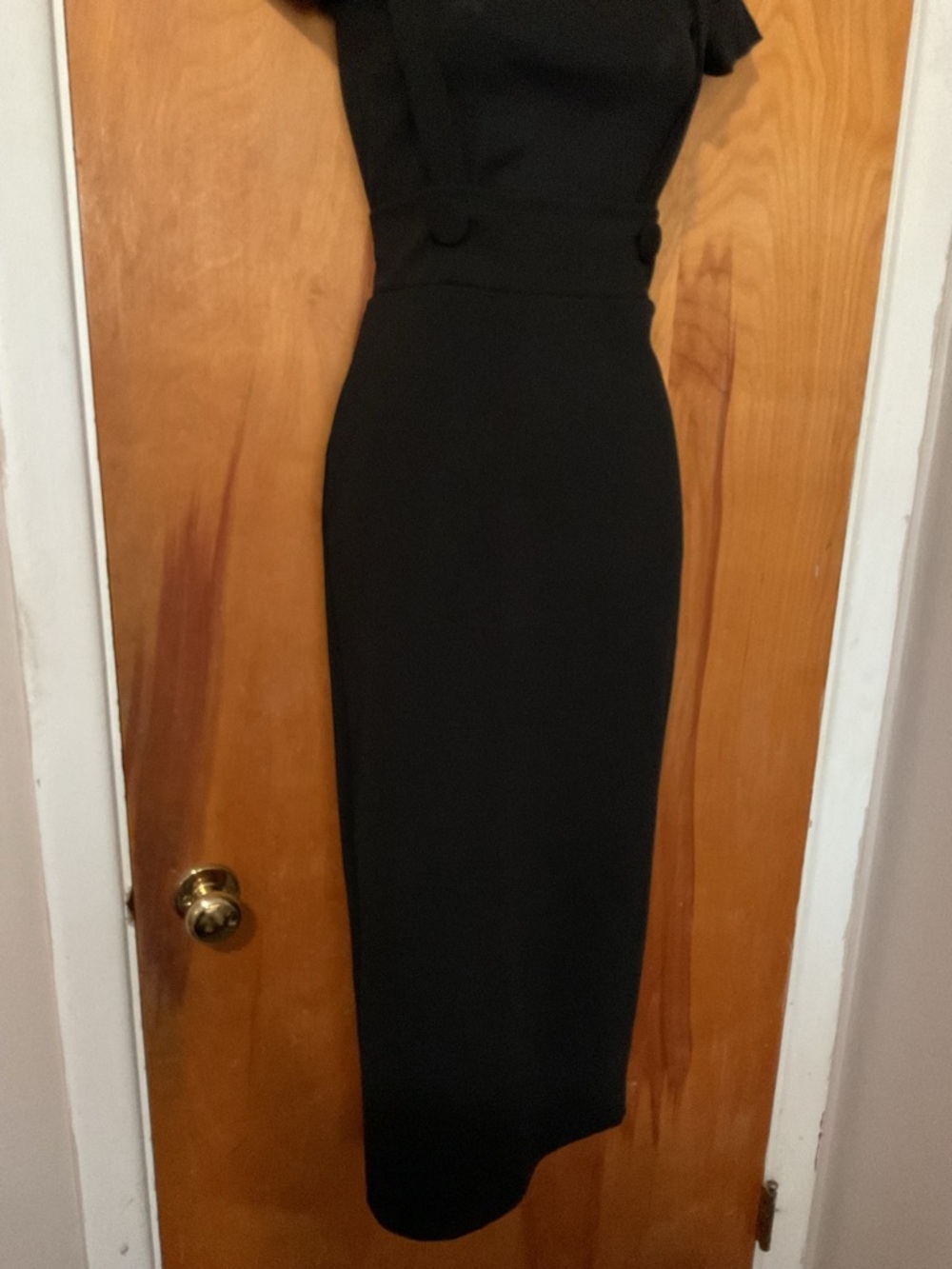 Classic Black Midi Sheath Pencil Skirt- Elegant Women's Dress with straps
